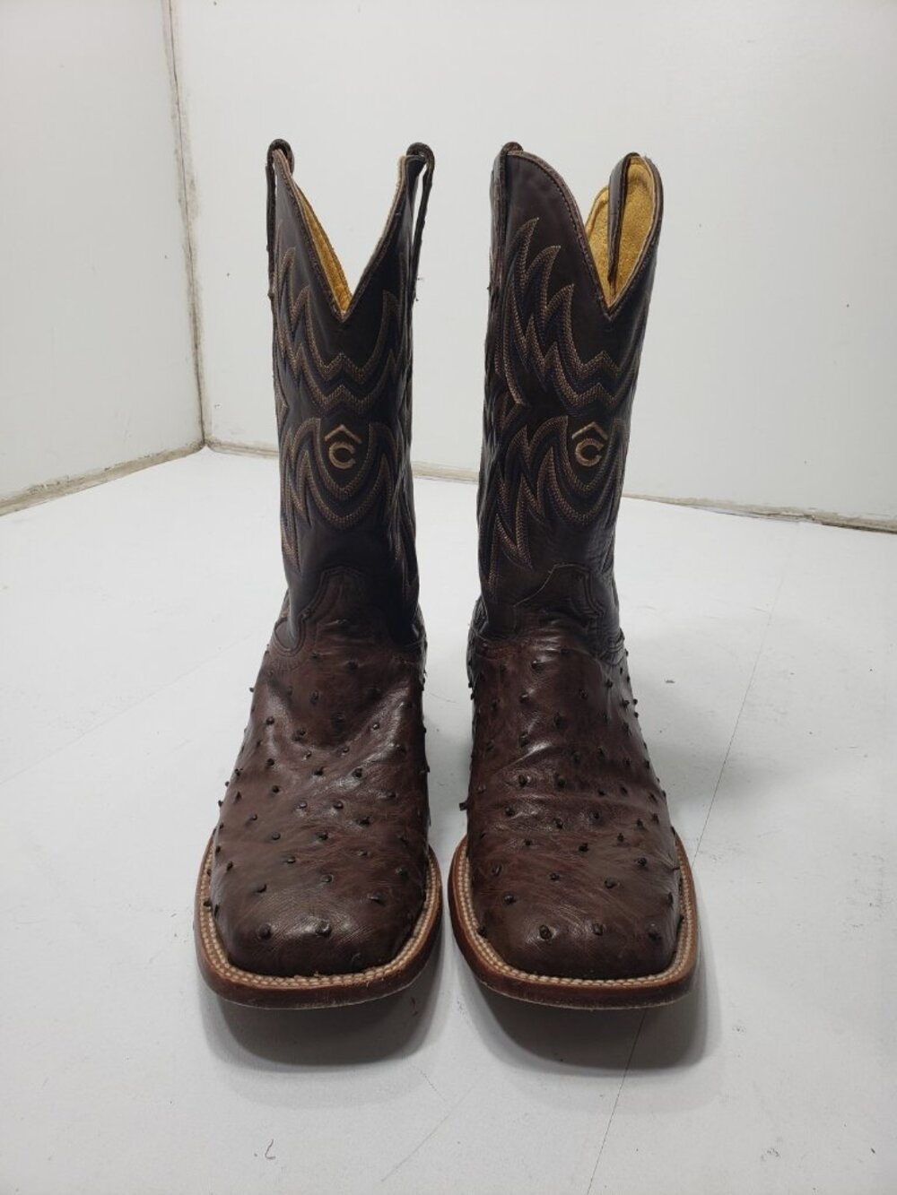 Cavender's Brown Full Quill Ostrich Leather Square Toe Size 9EE Cowboy Boots